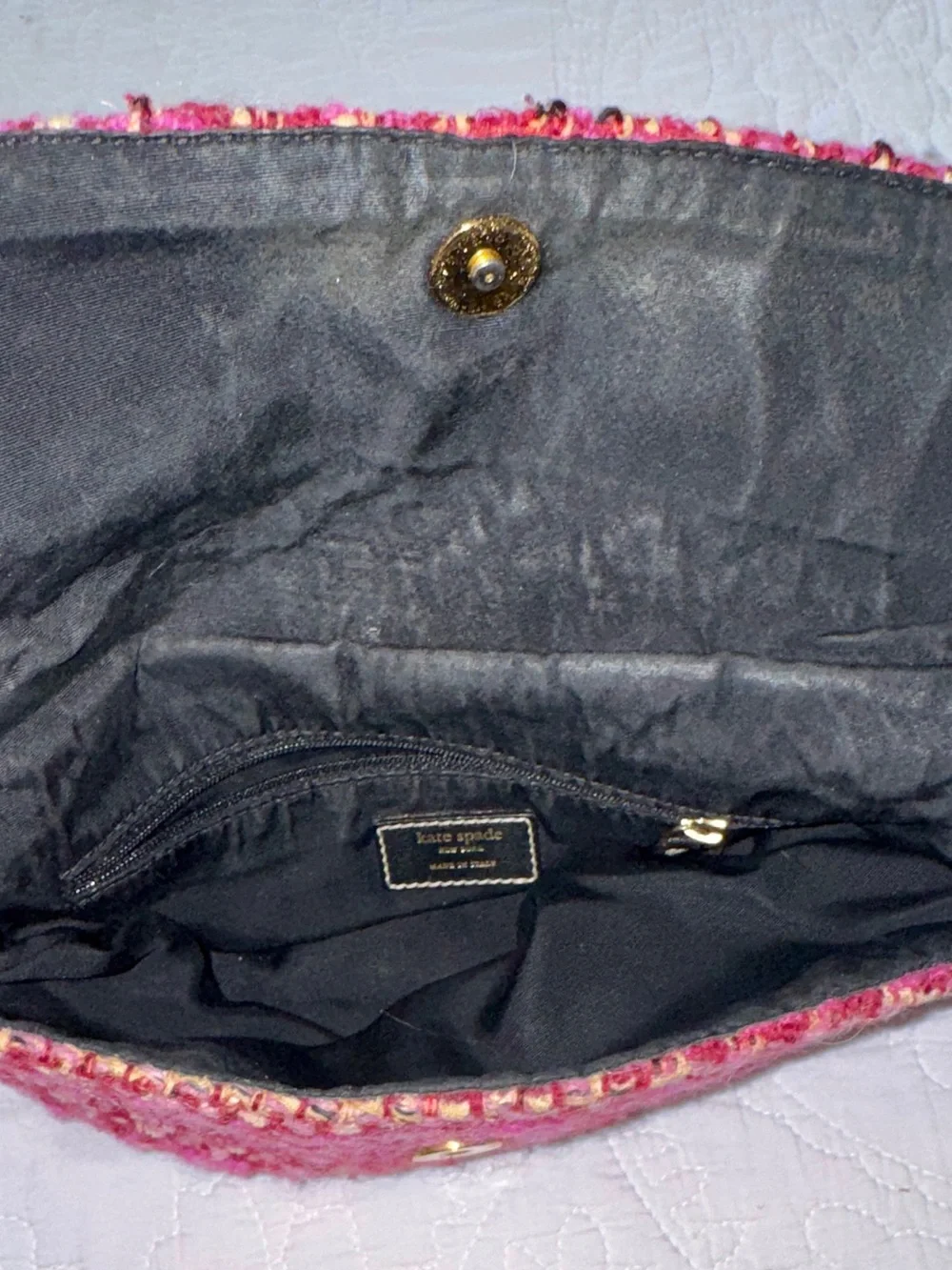 kate spade Pink Tweed Shoulder Bag with Black Strap